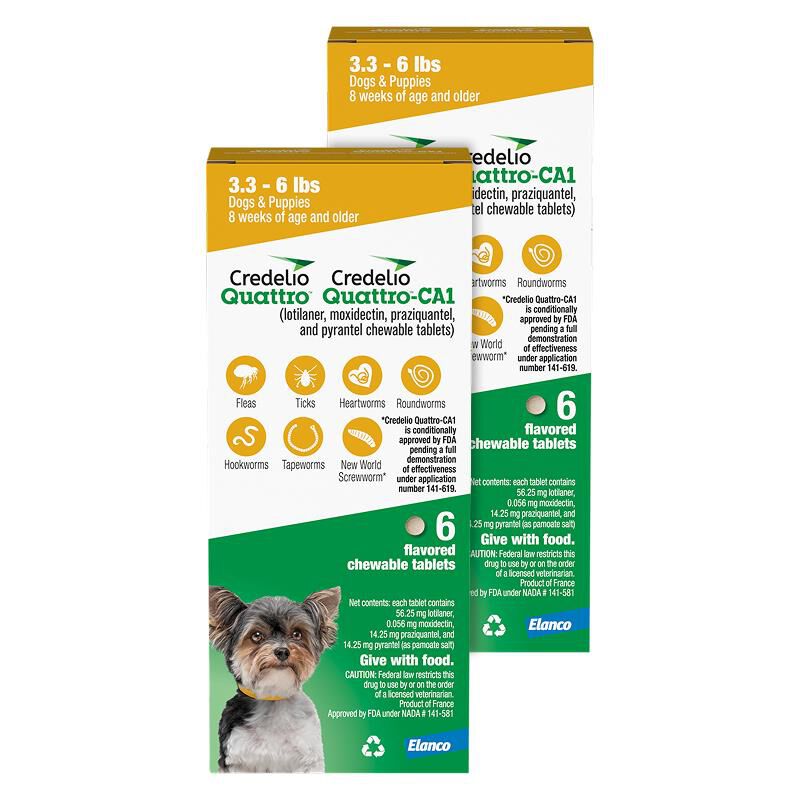 Credelio Quattro Flavored Chewable Tablet for Dogs & Puppies 3.3-6 lbs Yellow 12 Month Supply