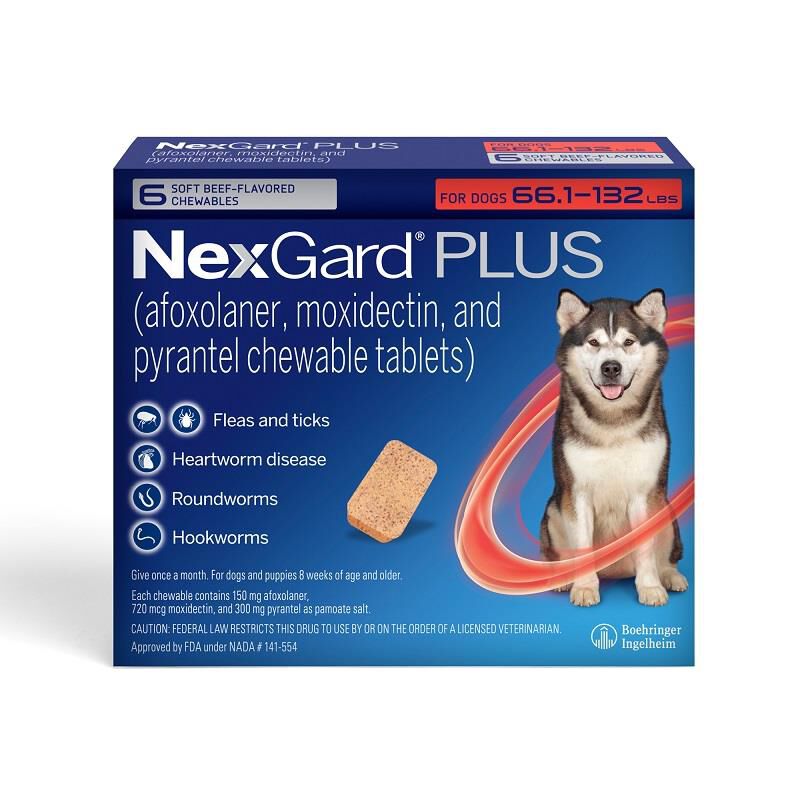 NexGard PLUS Chewables for Dogs 66.1-132 lbs Red 6 Month Supply