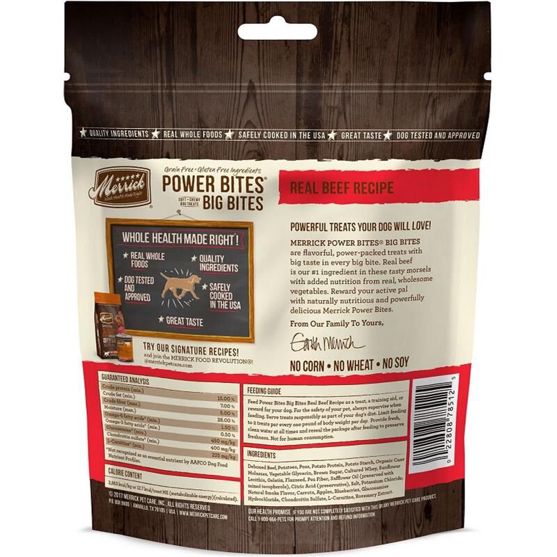 Merrick Power Bites Big Real Beef Bites Soft + Chewy Dog Treats 6 oz