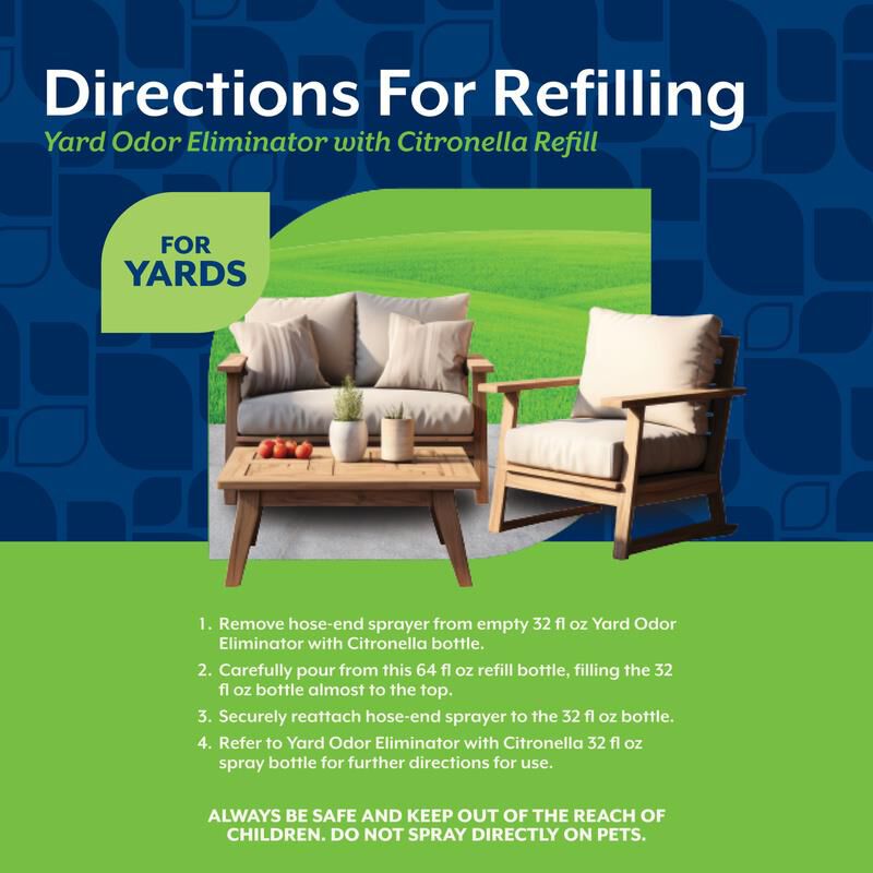 NaturVet Yard Odor Eliminator Plus Citronella Stool and Urine Deodorizer Refill, 64 oz