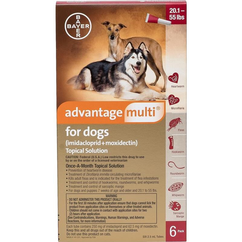Advantage Multi Topical for Dogs 20.1-55 lbs Red, 6 Month Supply