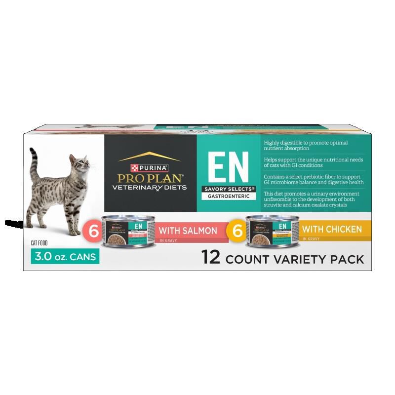 Purina Pro Plan Veterinary Diets EN Gastroenteric Savory Selects Variety Pack Salmon/Chicken Wet Cat Food, 3 oz cans