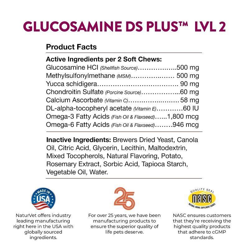 NaturVet Glucosamine DS Plus Level 2 Soft Chews for Dogs and Cats