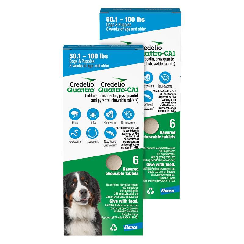 Credelio Quattro Flavored Chewable Tablet for Dogs & Puppies 50.1 - 100 lbs Blue 12 Month Supply