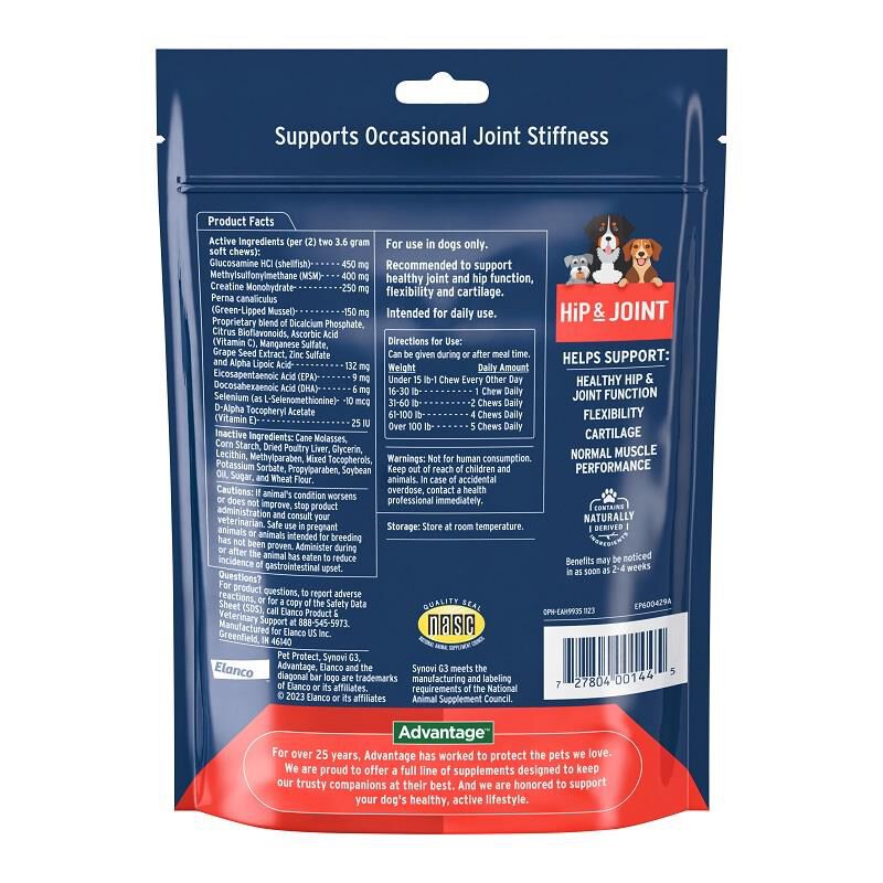 Pet Protect Hip & Joint Synovi G3 Soft Chews for Dogs, 120 Ct.