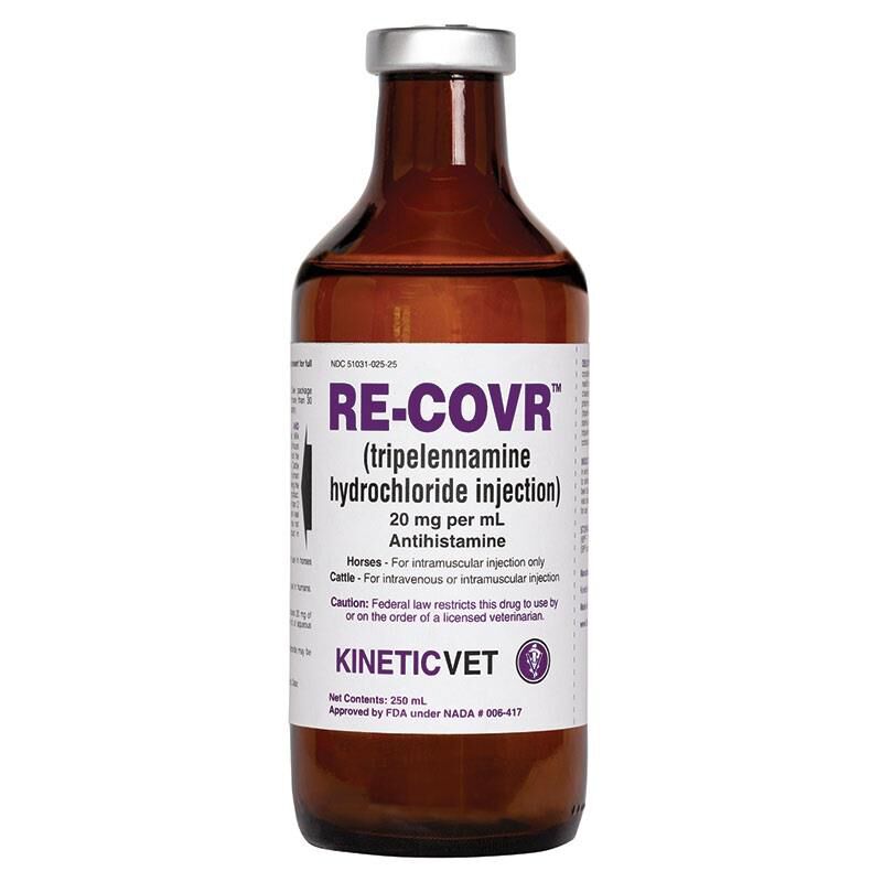 RE-COVR (Tripelennamine Hydrochloride Injection) 20 mg/ml for Horses and Cattle, 250 ml