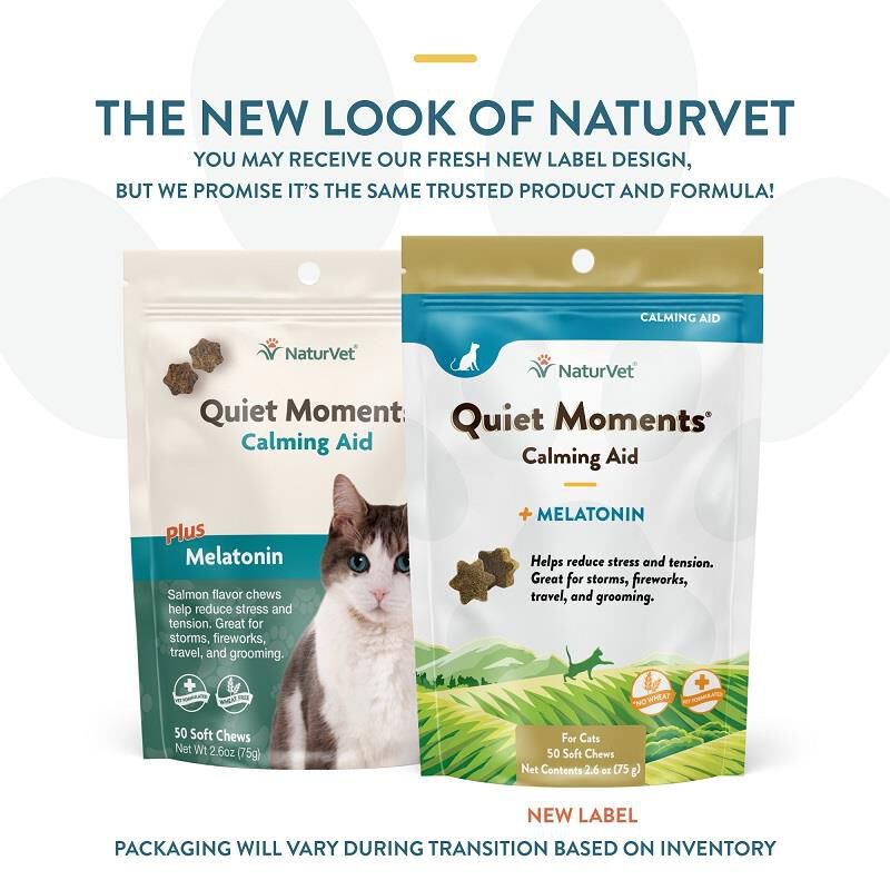 NaturVet Quiet Moments Calming Aid plus Melatonin for Cats, 50 Soft Chews