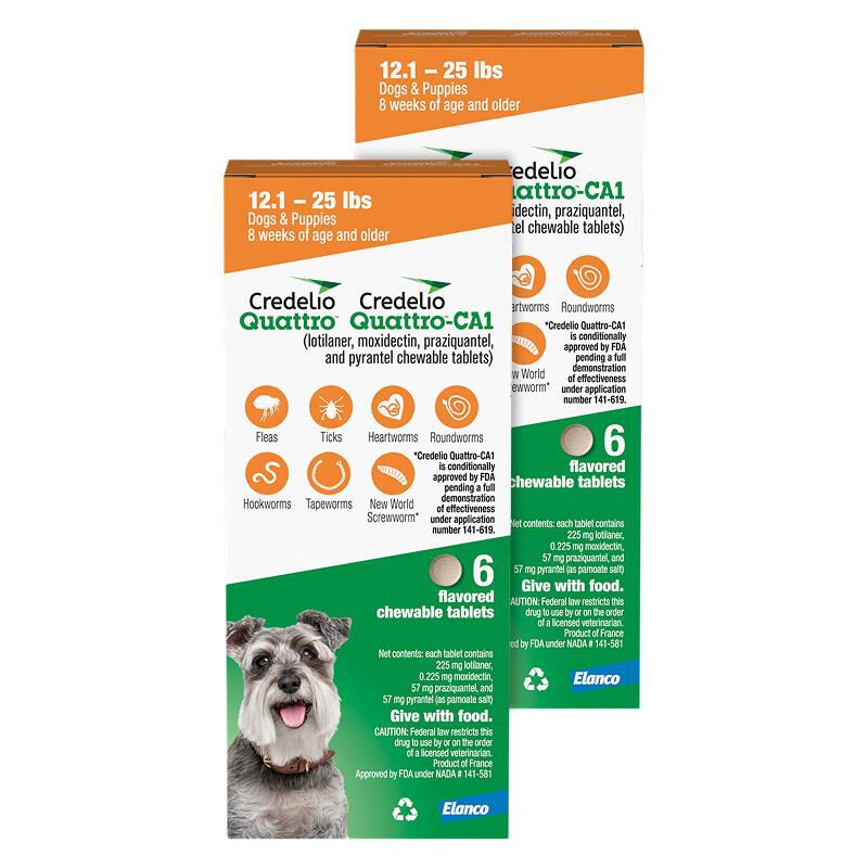Credelio Quattro / Credelio Quattro-CA1 Flavored Chewable Tablet for Dogs & Puppies 12.1-25 lbs Orange 12 Month Supply