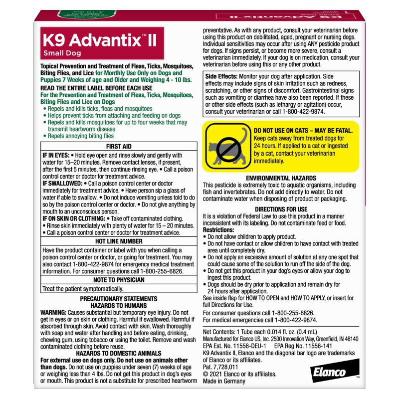K9 Advantix II for Dogs Up to 10 lb Green, 1 Month Supply