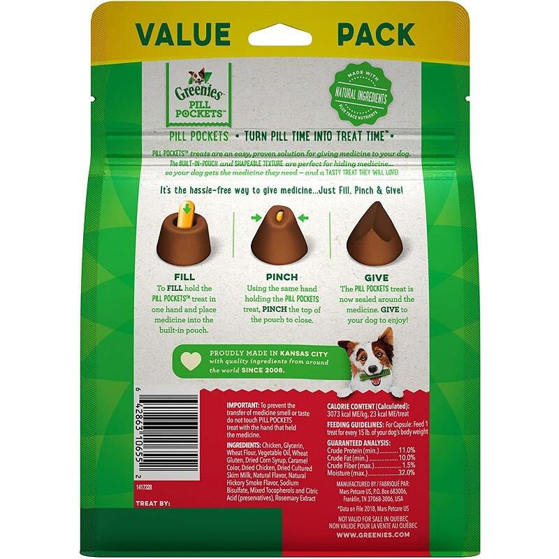 Greenies Pill Pockets Capsule Size Natural Dog Treats Hickory Smoke Flavor, 15.8 oz. Value Pack