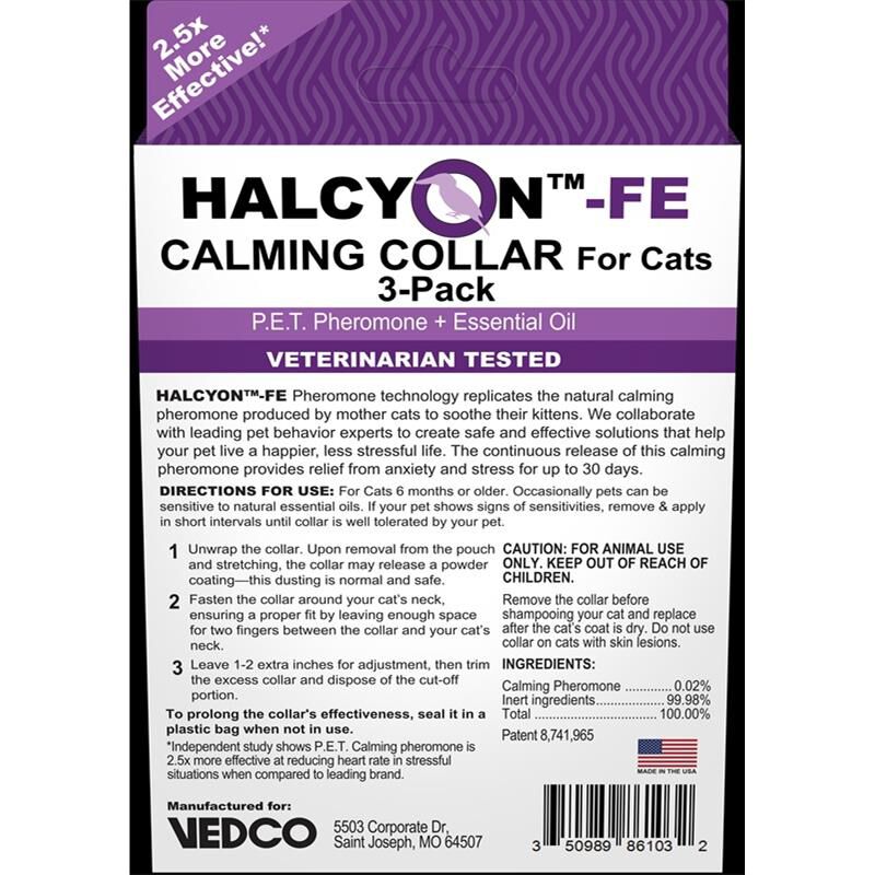 HALCYON-FE Calming Collar for Cats, 3 pack