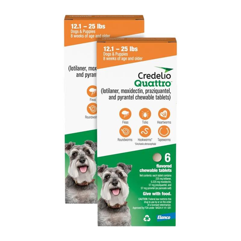 Credelio Quattro Flavored Chewable Tablet for Dogs & Puppies 12.1-25 lbs Orange 12 Month Supply