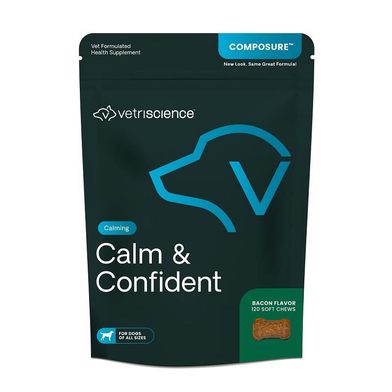 VetriScience Composure Calming Calm & Confident Supplement for Dogs, 120 Soft Chews Bacon Flavor
