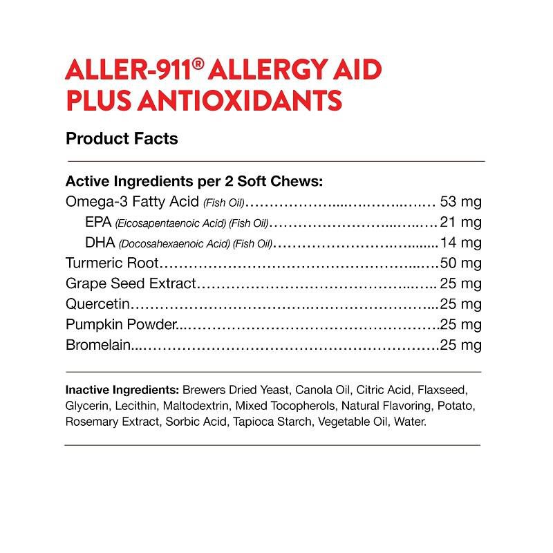 NaturVet Aller-911 Allergy Aid Plus Antioxidants Soft Chews for Dogs and Cats, 180 ct