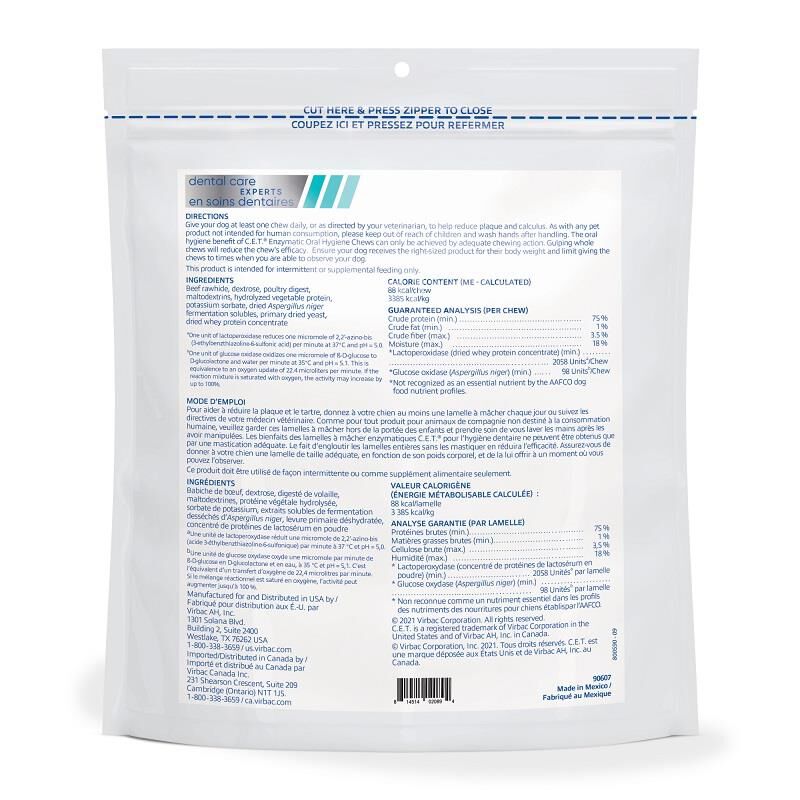 CET Enzymatic Oral Hygiene Chews for Large Dogs over 50 lb, 30 ct.