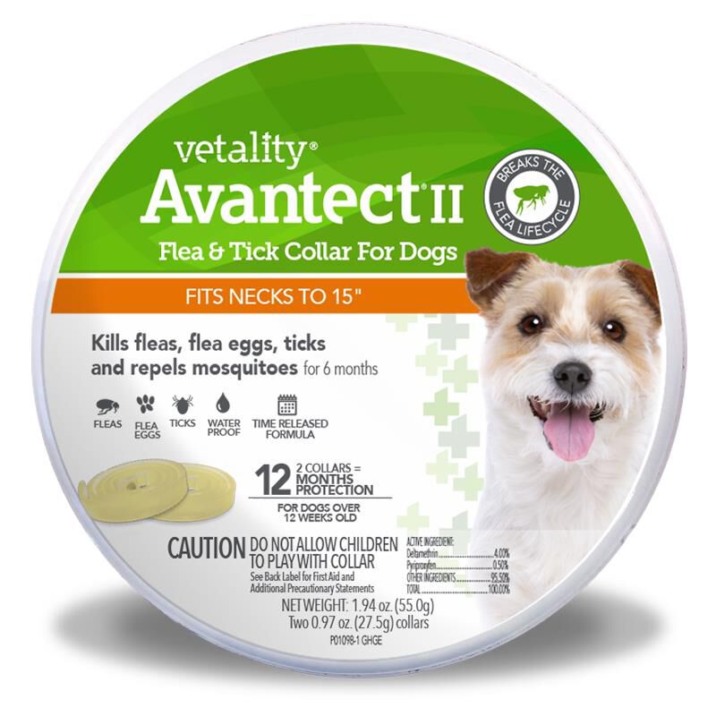 Vetality Avantect II Flea & Tick Collar for Small Dogs up to 15" neck, 2 ct