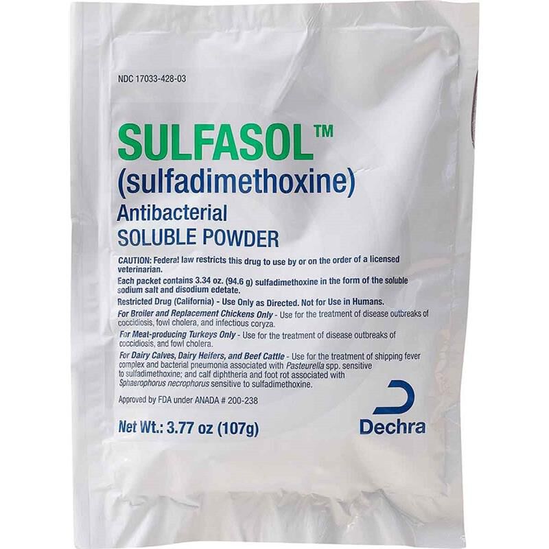 Sulfasol (sulfadimethoxine) Antibacterial Soluble Powder for Livestock, 107 g