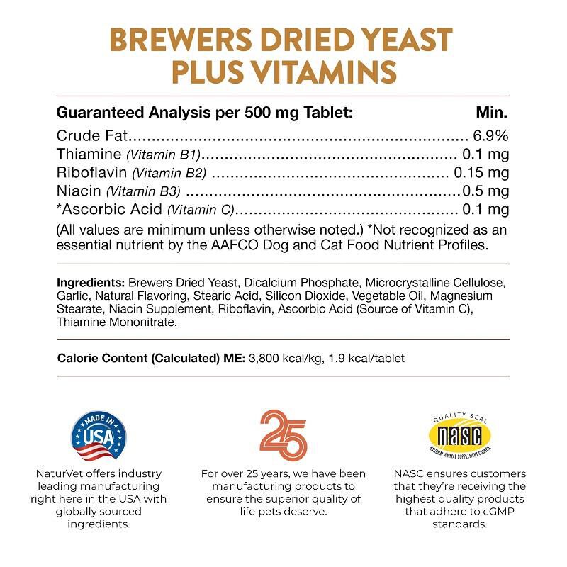 NaturVet Brewers Dried Yeast Formula plus Vitamins, 5000 Chew Tabs