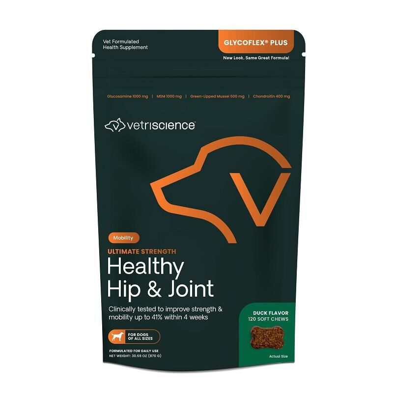 VetriScience Healthy Hip & Joint Glyco-Flex Plus Joint Support for Dogs, 120 Chews Original Duck Flavor