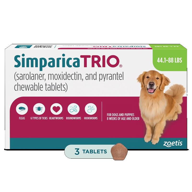Simparica Trio Chewable Tablets for Dogs 44.1-88 lbs Green, 3 Month Supply